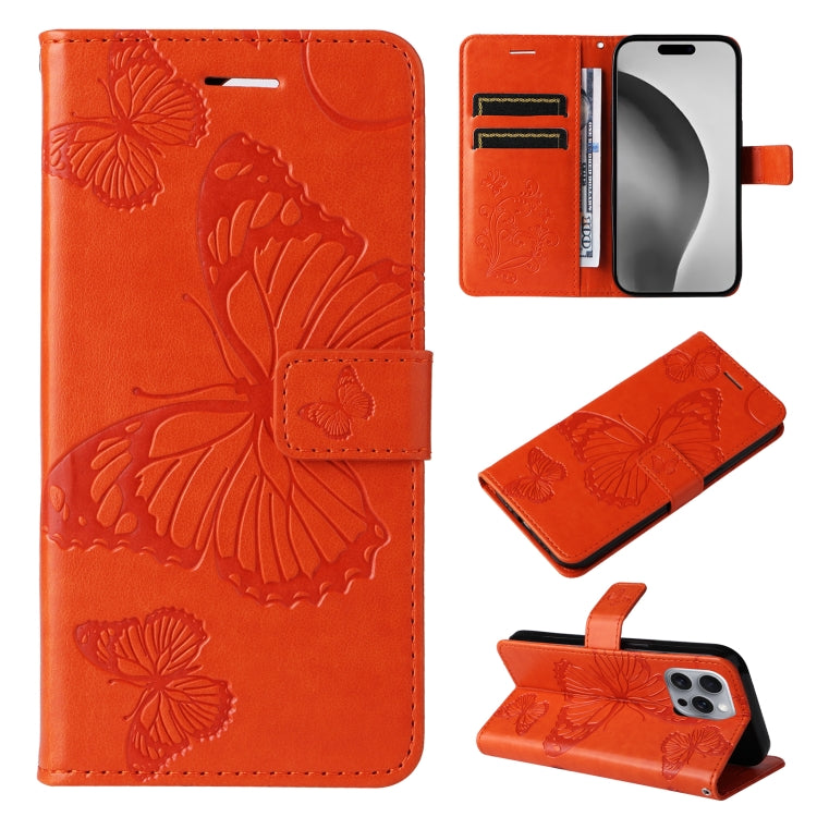For iPhone 16 Pro Max 3D Butterfly Embossed Pattern Flip Leather Phone Case(Orange) by buy2fix