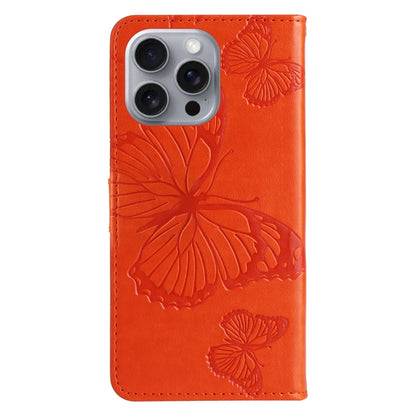 For iPhone 16 Pro Max 3D Butterfly Embossed Pattern Flip Leather Phone Case(Orange) by buy2fix