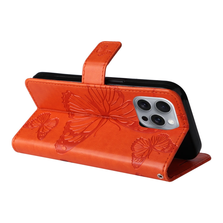 For iPhone 16 Pro Max 3D Butterfly Embossed Pattern Flip Leather Phone Case(Orange) by buy2fix