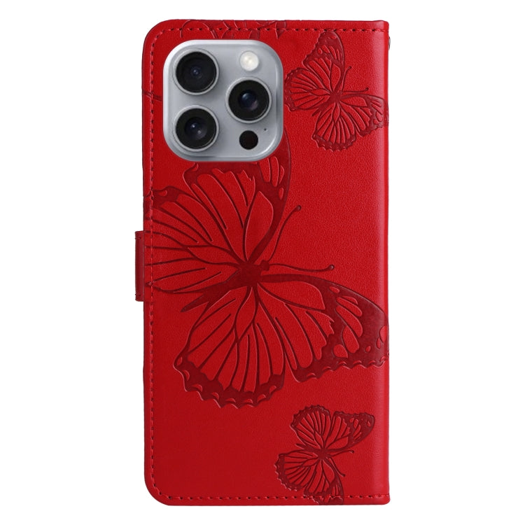 For iPhone 16 Pro Max 3D Butterfly Embossed Pattern Flip Leather Phone Case(Red) by buy2fix
