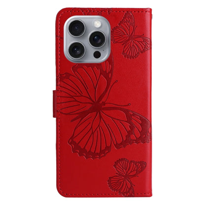 For iPhone 16 Pro Max 3D Butterfly Embossed Pattern Flip Leather Phone Case(Red) by buy2fix