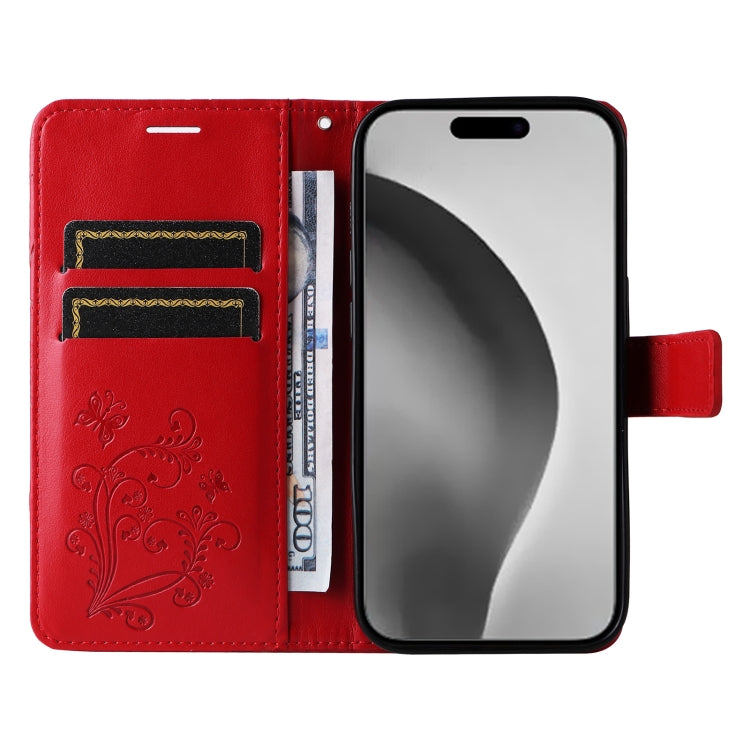 For iPhone 16 Pro Max 3D Butterfly Embossed Pattern Flip Leather Phone Case(Red) by buy2fix