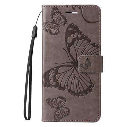 For iPhone 16 Pro Max 3D Butterfly Embossed Pattern Flip Leather Phone Case(Grey) by buy2fix