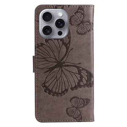 For iPhone 16 Pro Max 3D Butterfly Embossed Pattern Flip Leather Phone Case(Grey) by buy2fix