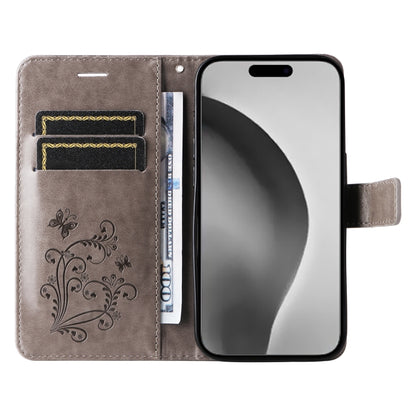 For iPhone 16 Pro Max 3D Butterfly Embossed Pattern Flip Leather Phone Case(Grey) by buy2fix