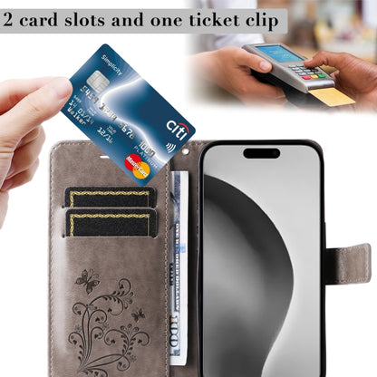 For iPhone 16 Pro Max 3D Butterfly Embossed Pattern Flip Leather Phone Case(Grey) by buy2fix