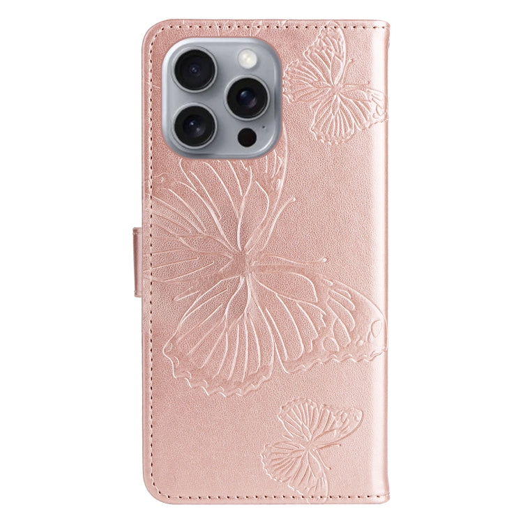 For iPhone 16 Pro Max 3D Butterfly Embossed Pattern Flip Leather Phone Case(Rose Gold) by buy2fix