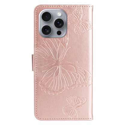 For iPhone 16 Pro Max 3D Butterfly Embossed Pattern Flip Leather Phone Case(Rose Gold) by buy2fix
