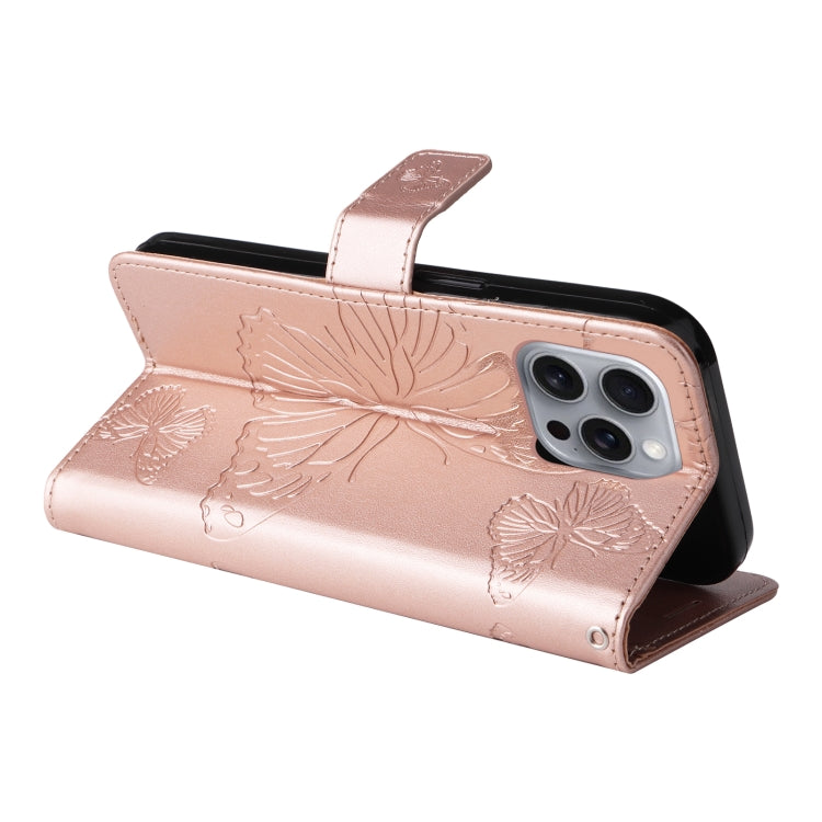 For iPhone 16 Pro Max 3D Butterfly Embossed Pattern Flip Leather Phone Case(Rose Gold) by buy2fix