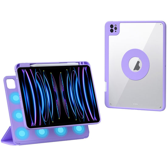 For iPad Pro 12.9 2022 / 2021 / 2020 Rotatable Magnetic Detachable Leather Tablet Case with Pen Slot(Purple)