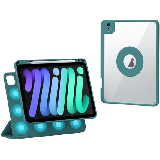 For iPad mini 6 / mini 2024 Rotatable Magnetic Detachable Leather Tablet Case with Pen Slot(Dark Green) - iPad mini 6 Cases by buy2fix | Online Shopping UK | buy2fix