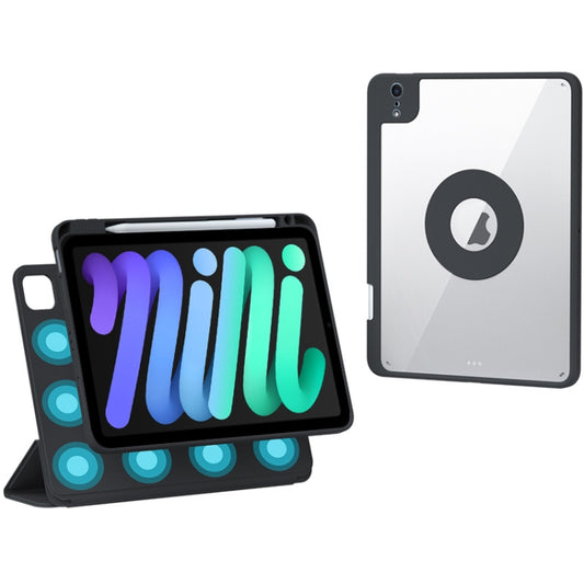For iPad mini 6 / mini 2024 Rotatable Magnetic Detachable Leather Tablet Case with Pen Slot(Black) - iPad mini 6 Cases by buy2fix | Online Shopping UK | buy2fix