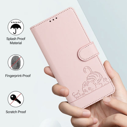 For Google Pixel 9 Pro XL Cat Rat Embossed Pattern RFID Leather Phone Case with Lanyard(Pink) by buy2fix