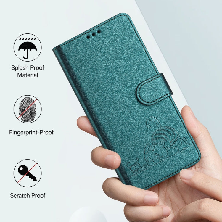 For Google Pixel 9 Pro XL Cat Rat Embossed Pattern RFID Leather Phone Case with Lanyard(Peacock Green) by buy2fix