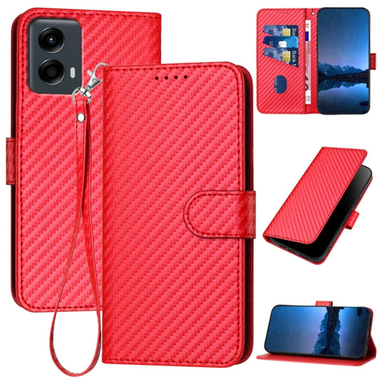 For Motorola Moto G 5G 2024 YX0070 Carbon Fiber Buckle Leather Phone Case with Lanyard(Red) by buy2fix