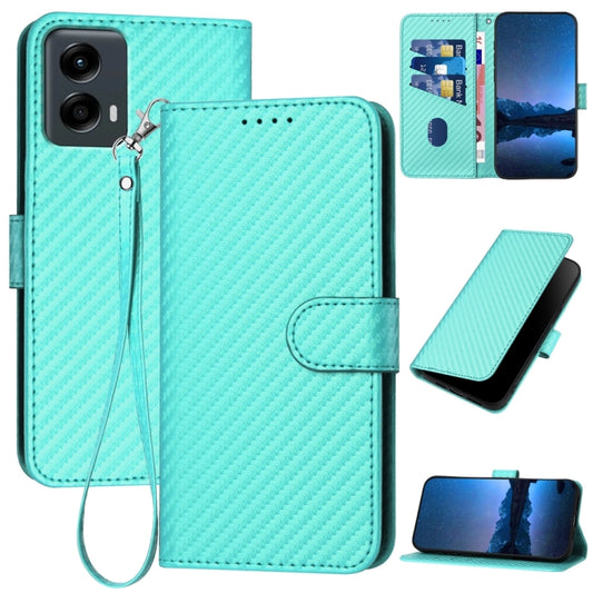 For Motorola Moto G 5G 2024 YX0070 Carbon Fiber Buckle Leather Phone Case with Lanyard(Light Blue) by buy2fix