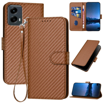 For Motorola Moto G 5G 2024 YX0070 Carbon Fiber Buckle Leather Phone Case with Lanyard(Coffee) by buy2fix