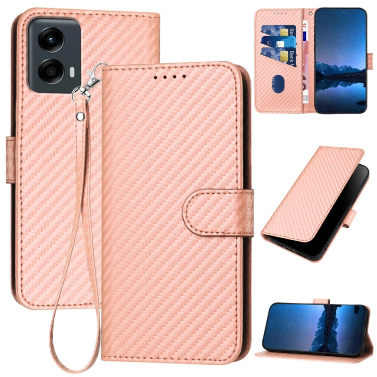 For Motorola Moto G 5G 2024 YX0070 Carbon Fiber Buckle Leather Phone Case with Lanyard(Pink) by buy2fix