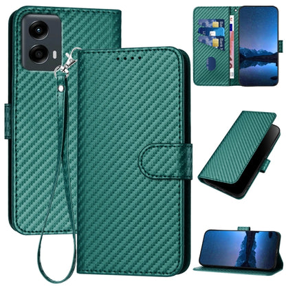 For Motorola Moto G 5G 2024 YX0070 Carbon Fiber Buckle Leather Phone Case with Lanyard(Dark Green) by buy2fix