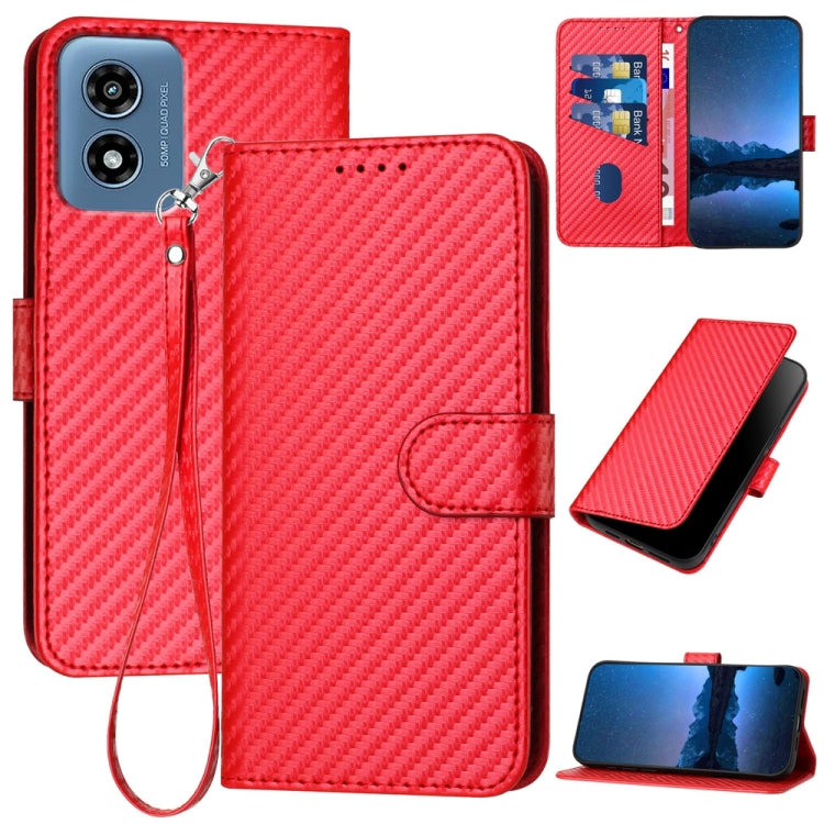 For Motorola Moto G Play 4G 2024 YX0070 Carbon Fiber Buckle Leather Phone Case with Lanyard(Red) by buy2fix