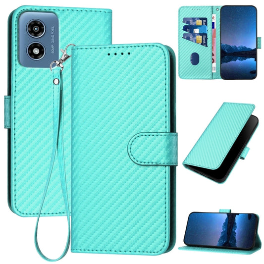 For Motorola Moto G Play 4G 2024 YX0070 Carbon Fiber Buckle Leather Phone Case with Lanyard(Light Blue) by buy2fix