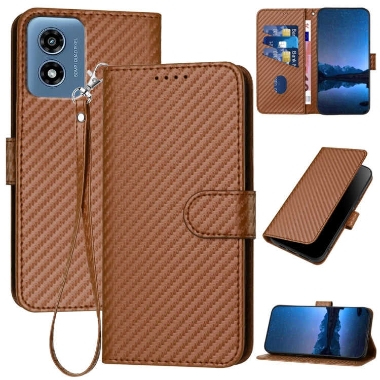 For Motorola Moto G Play 4G 2024 YX0070 Carbon Fiber Buckle Leather Phone Case with Lanyard(Coffee) by buy2fix