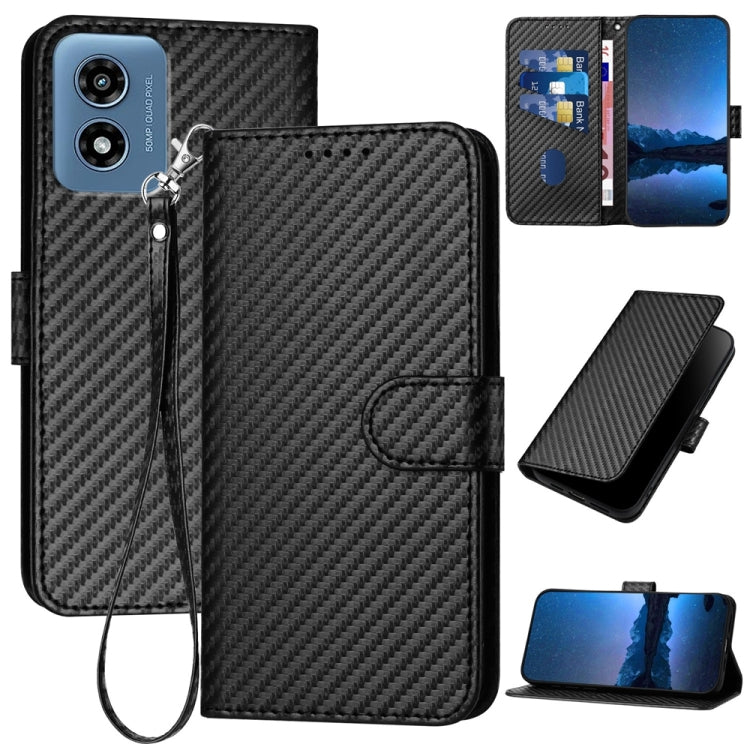 For Motorola Moto G Play 4G 2024 YX0070 Carbon Fiber Buckle Leather Phone Case with Lanyard(Black) by buy2fix