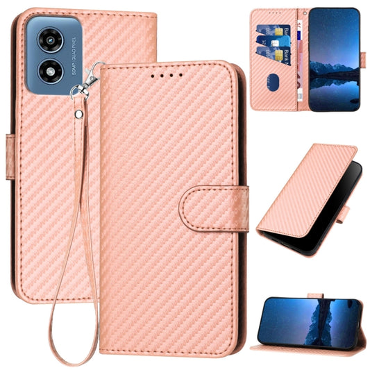 For Motorola Moto G Play 4G 2024 YX0070 Carbon Fiber Buckle Leather Phone Case with Lanyard(Pink) by buy2fix
