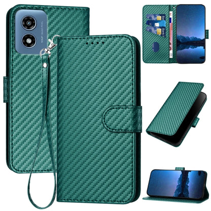 For Motorola Moto G Play 4G 2024 YX0070 Carbon Fiber Buckle Leather Phone Case with Lanyard(Dark Green) by buy2fix