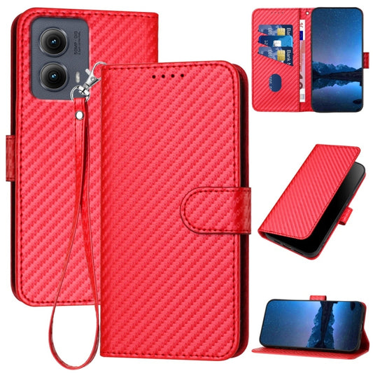 For Motorola Edge 5G 2024 YX0070 Carbon Fiber Buckle Leather Phone Case with Lanyard(Red) by buy2fix