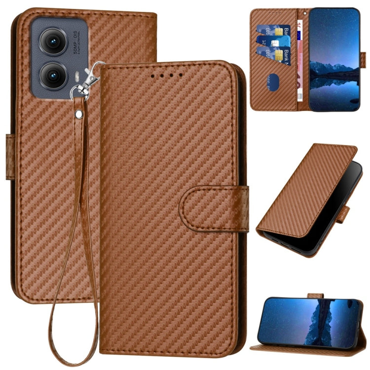 For Motorola Edge 5G 2024 YX0070 Carbon Fiber Buckle Leather Phone Case with Lanyard(Coffee) by buy2fix