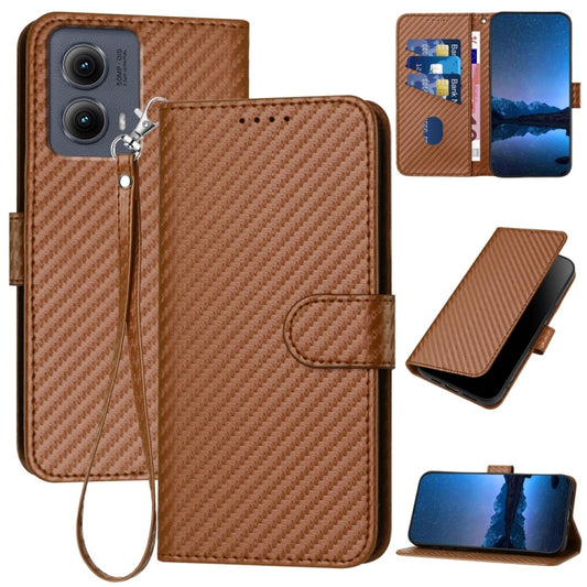 For Motorola Edge 5G 2024 YX0070 Carbon Fiber Buckle Leather Phone Case with Lanyard(Coffee) by buy2fix