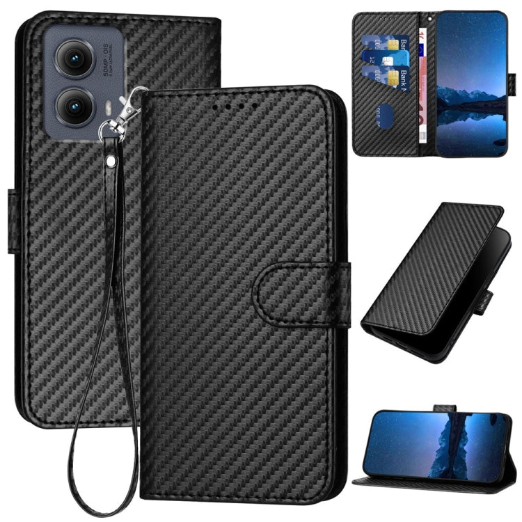 For Motorola Edge 5G 2024 YX0070 Carbon Fiber Buckle Leather Phone Case with Lanyard(Black) by buy2fix