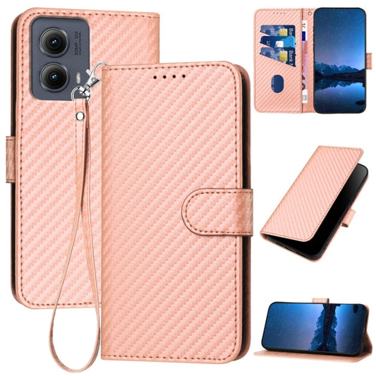 For Motorola Edge 5G 2024 YX0070 Carbon Fiber Buckle Leather Phone Case with Lanyard(Pink) by buy2fix