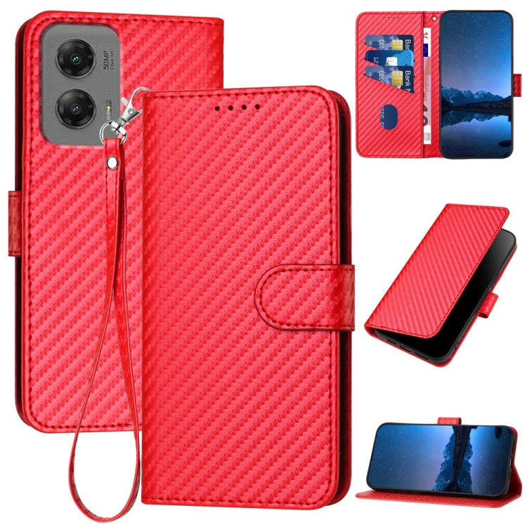 For Motorola Moto G Stylus 5G 2024 YX0070 Carbon Fiber Buckle Leather Phone Case with Lanyard(Red) by buy2fix