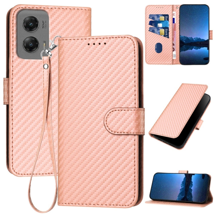 For Motorola Moto G Stylus 5G 2024 YX0070 Carbon Fiber Buckle Leather Phone Case with Lanyard(Pink) by buy2fix