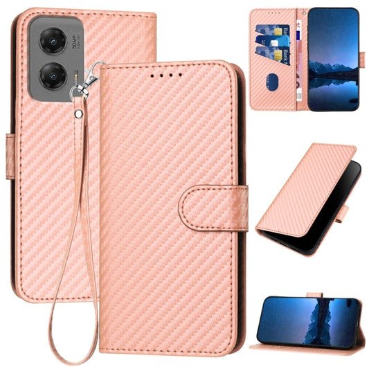 For Motorola Moto G Stylus 5G 2024 YX0070 Carbon Fiber Buckle Leather Phone Case with Lanyard(Pink) by buy2fix