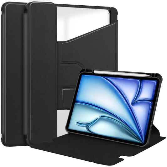 For iPad Air 11 2025 / 2024 Transparent Rotation Smart Leather Tablet Case(Black) - iPad Air 11 2025 / 2024 Cases by buy2fix | Online Shopping UK | buy2fix