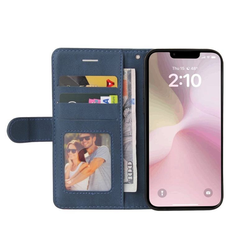 For iPhone 16e Dual-color Splicing Flip Leather Phone Case(Blue) by buy2fix