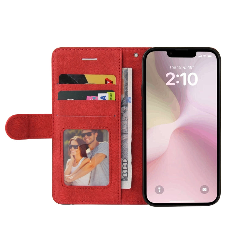 For iPhone 16e Dual-color Splicing Flip Leather Phone Case(Red) by buy2fix