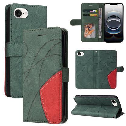 For iPhone 16e Dual-color Splicing Flip Leather Phone Case(Green) by buy2fix