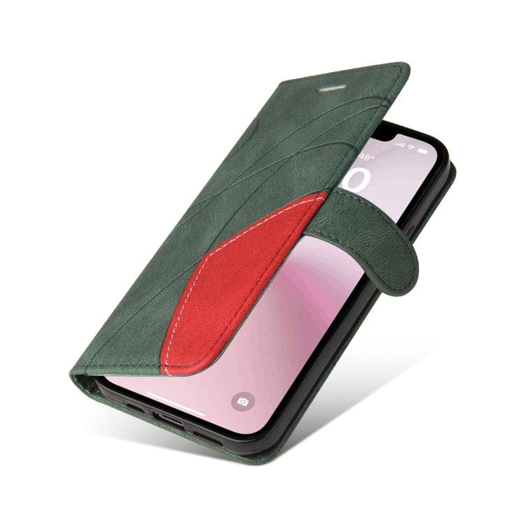 For iPhone 16e Dual-color Splicing Flip Leather Phone Case(Green) by buy2fix