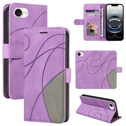 For iPhone 16e Dual-color Splicing Flip Leather Phone Case(Purple) by buy2fix