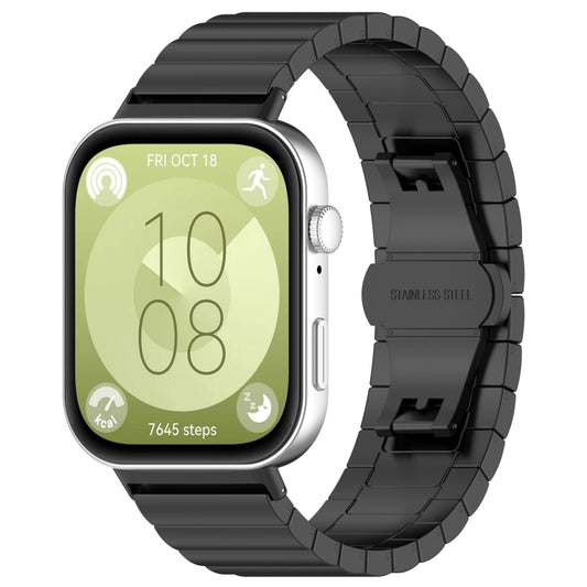 For Huawei Watch Fit3 One Bead Stainless Steel Watch Band(Black) by buy2fix