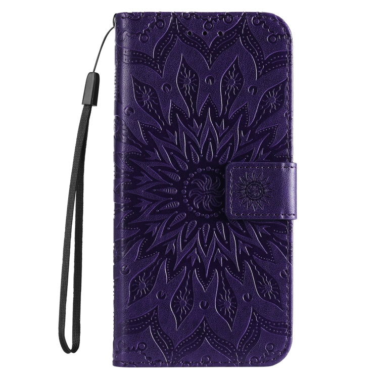 For iPhone 16e Embossed Sunflower Pattern Flip Leather Phone Case(Purple) by buy2fix