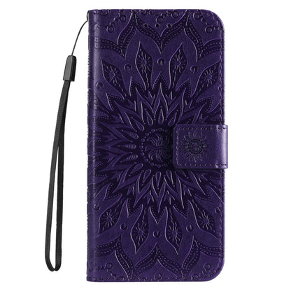 For iPhone 16e Embossed Sunflower Pattern Flip Leather Phone Case(Purple) by buy2fix
