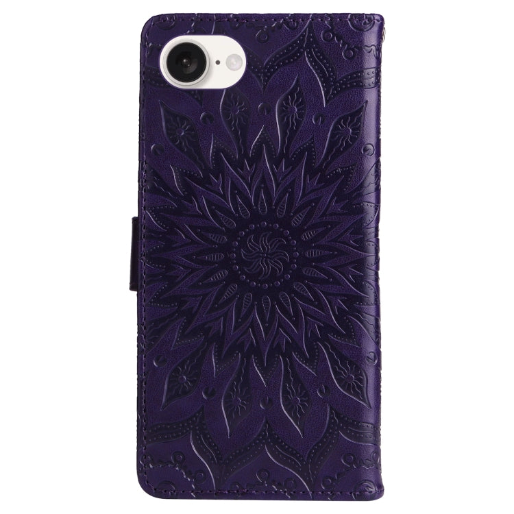 For iPhone 16e Embossed Sunflower Pattern Flip Leather Phone Case(Purple) by buy2fix