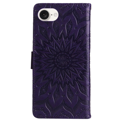 For iPhone 16e Embossed Sunflower Pattern Flip Leather Phone Case(Purple) by buy2fix