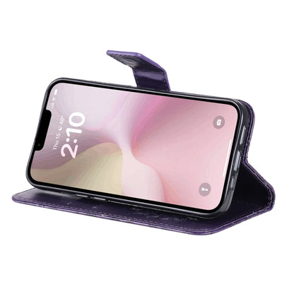 For iPhone 16e Embossed Sunflower Pattern Flip Leather Phone Case(Purple) by buy2fix