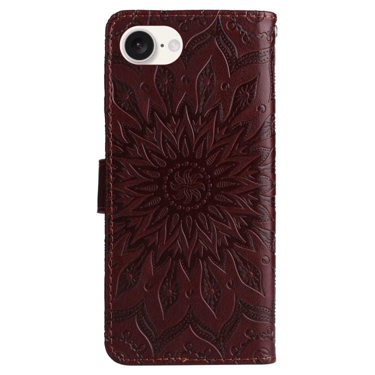 For iPhone 16e Embossed Sunflower Pattern Flip Leather Phone Case(Brown) by buy2fix
